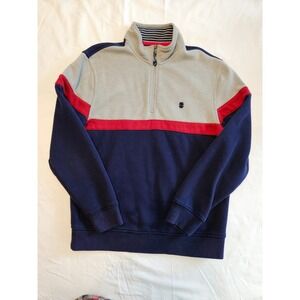 IZOD Mens Quarter Zip Pullover Sweatshirt Light‎ Gray Navy Red Colorblock Small